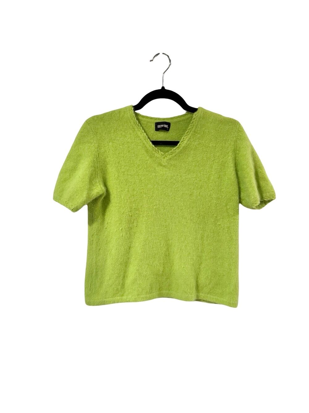 Gruppo Nove Women's Angora Blend T-Shirt Size L Lime Green Fuzzy Knit